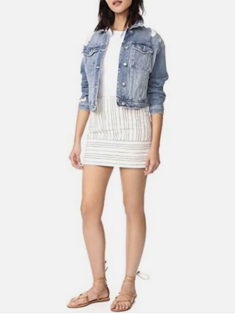 Madewell Cream Linen & Cotton Mini Skirt Navy Pinstripes Sz 14 Beach Preppy Chic